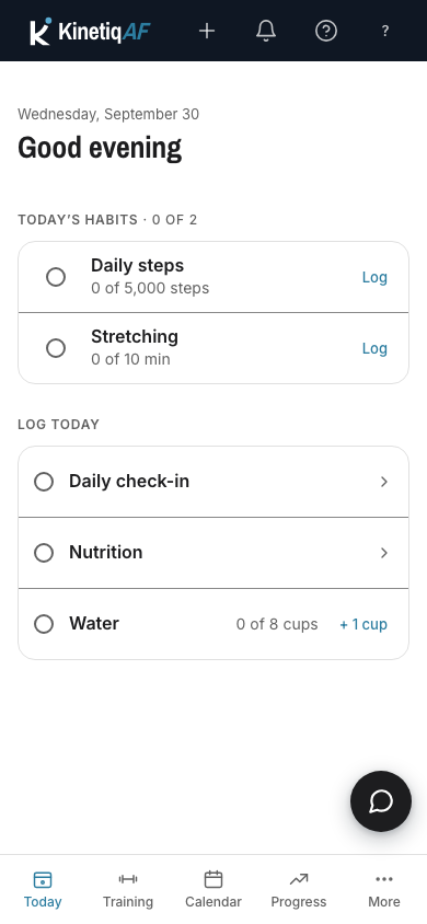 The client's Today screen on a phone: today's habits and check-ins